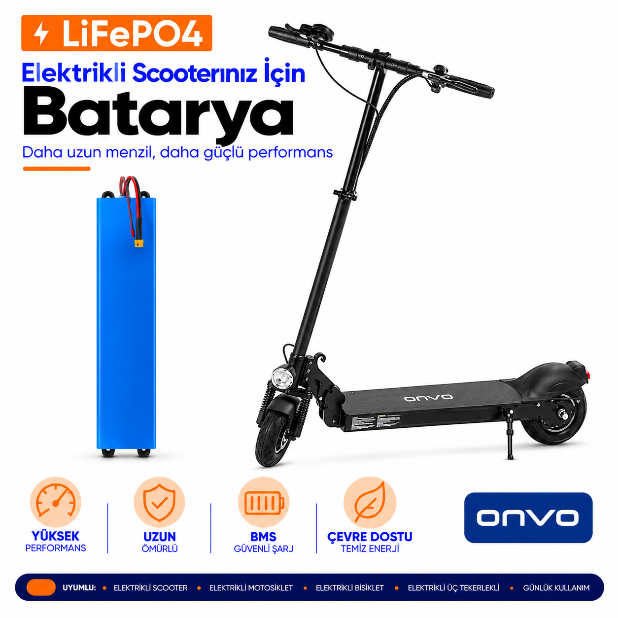 Onvo OV-007 Elektrikli Scooter Batarya Onvo OV-007 Scooter LiFePO4 Batarya Yenileme ve Güçlendirme - Görsel 1