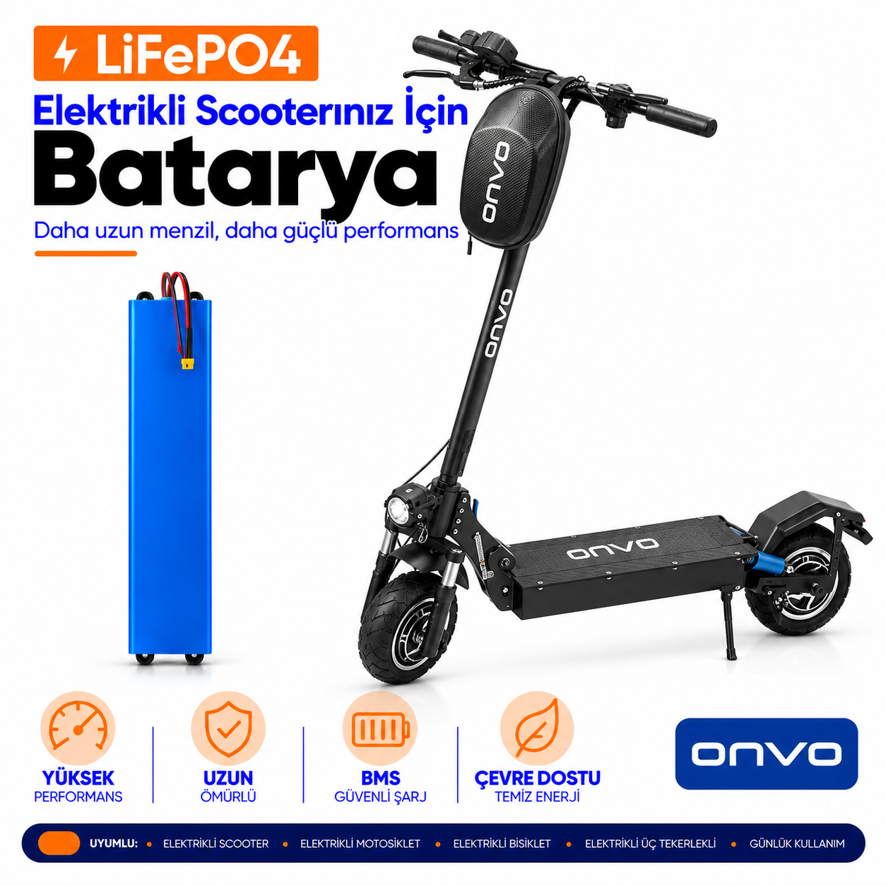 Onvo OV-012 X Plus Elektrikli Scooter Batarya Onvo OV-012 X Plus Scooter LiFePO4 Batarya Yenileme ve Güçlendirme - Görsel 1