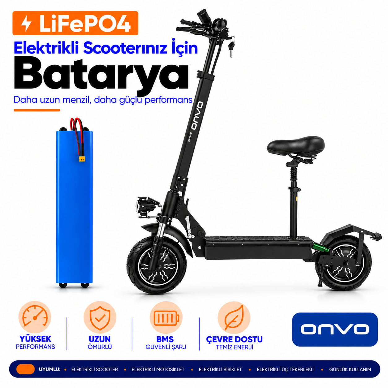 Onvo OV-013 X-Plus Elektrikli Scooter Batarya Onvo OV-013 X-Plus Scooter LiFePO4 Batarya Yenileme ve Güçlendirme - Görsel 1