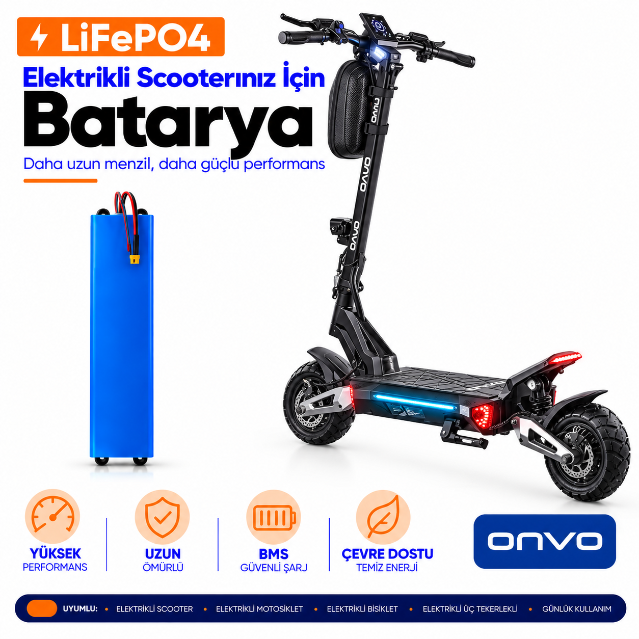 Onvo OV-RX-6 Plus Elektrikli Scooter Batarya Onvo OV-RX-6 Plus Scooter LiFePO4 Batarya Yenileme ve Güçlendirme - Görsel 1