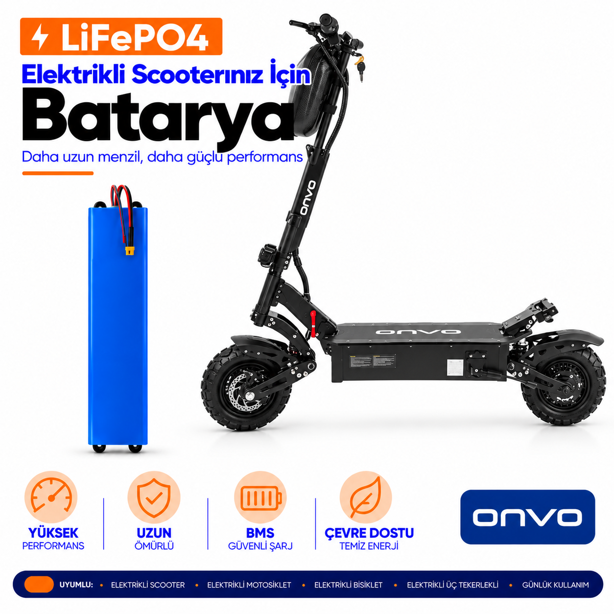 Onvo OV-RX7 Elektrikli Scooter Batarya Onvo OV-RX7 Scooter LiFePO4 Batarya Yenileme ve Güçlendirme - Görsel 1